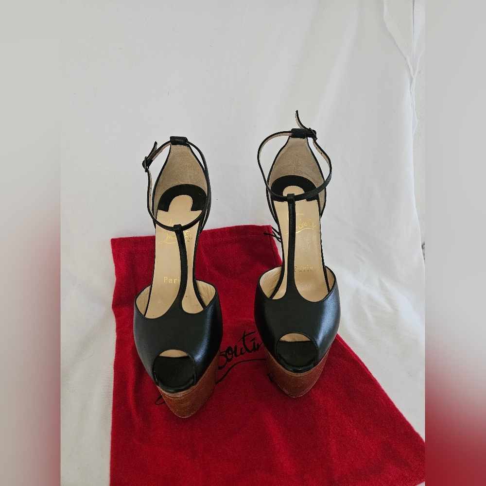 Christian Louboutin Black Peep-Toe Platform Heels - Picture 3 of 7
